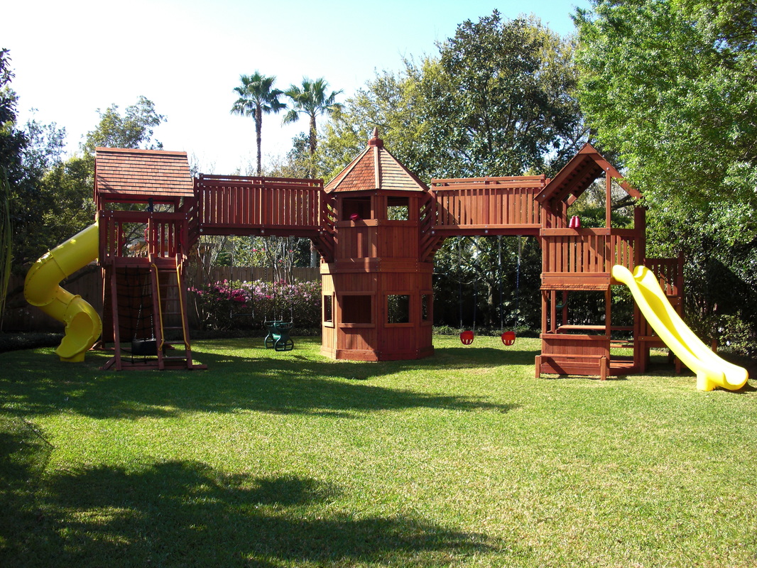 Triple Tower Playset with Dual bridge and Swingset