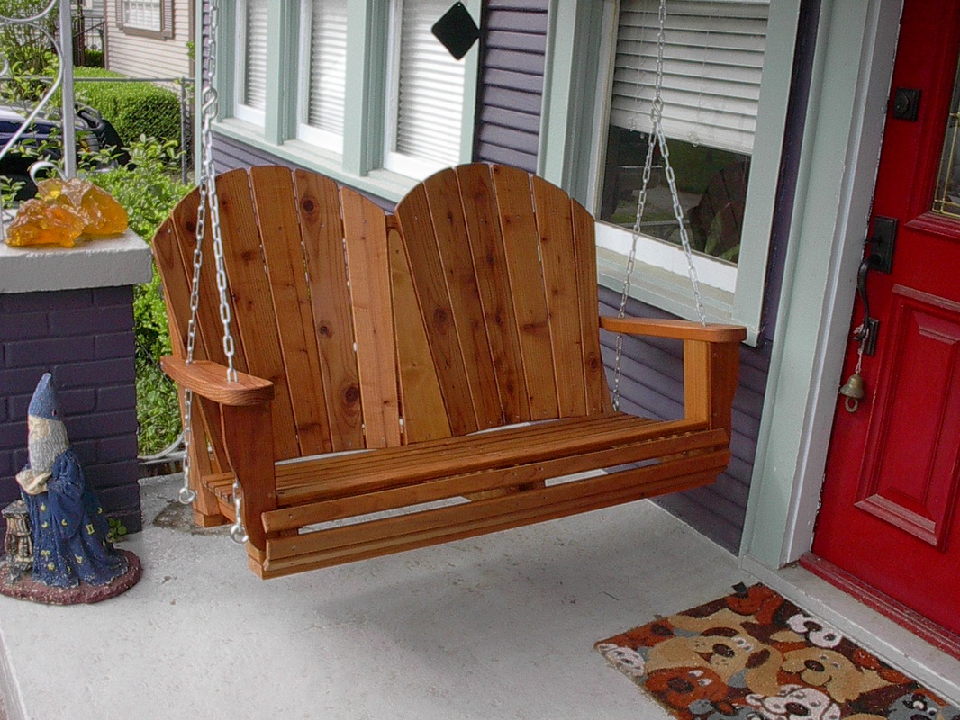 4' Redwood Loveseat Patio Swing with Curved Back