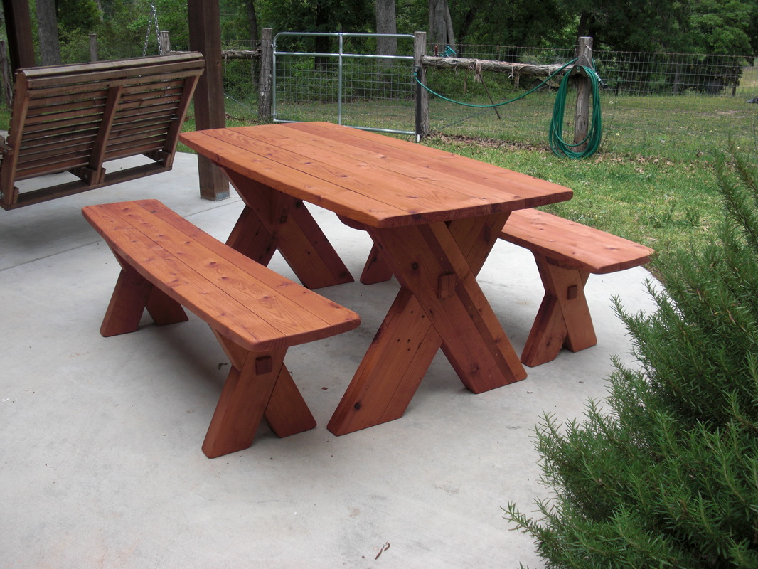 Custom Redwood Picnic Table Made from Old Swing Set Parts