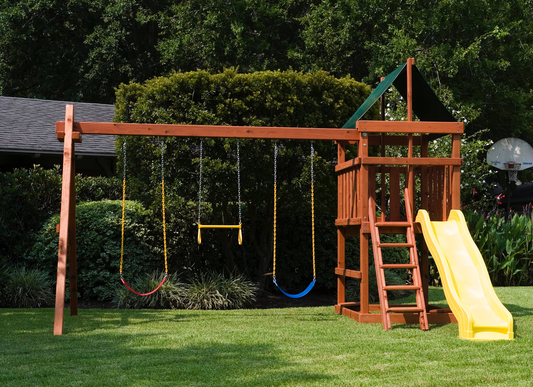 Endeavor Wooden Fort with 8' Slide and Three Position Swingset